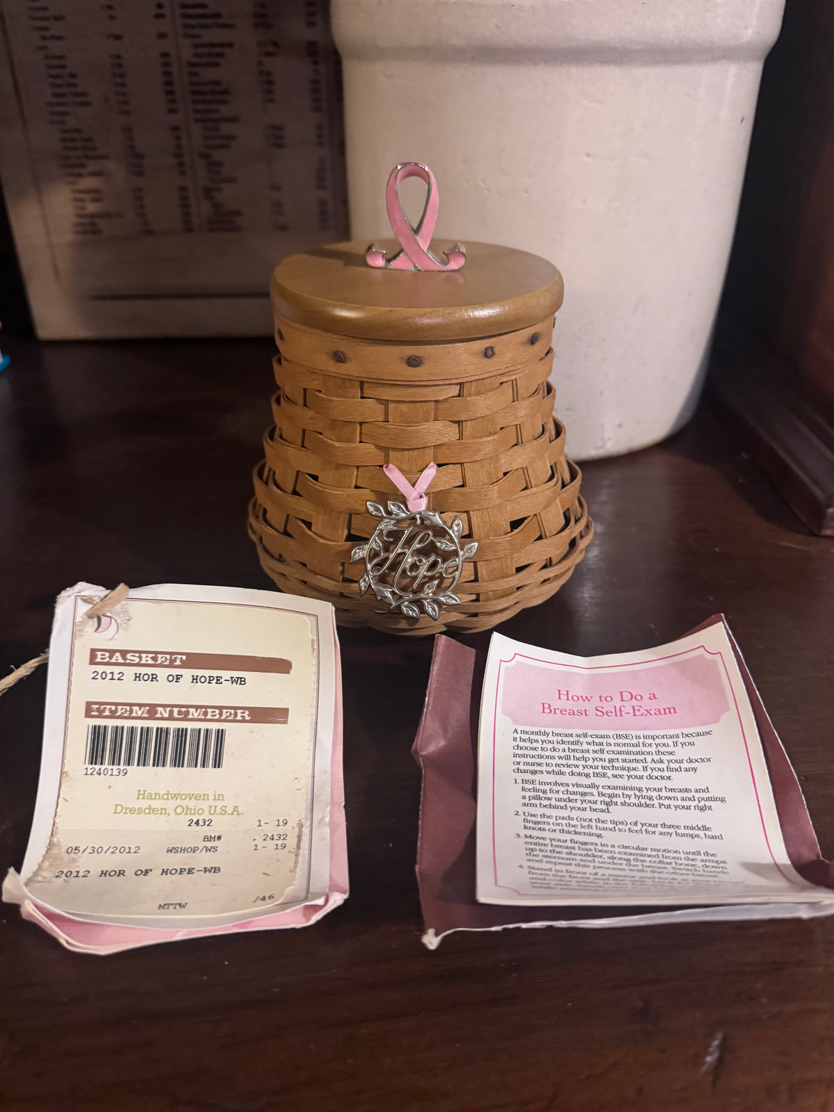 2012 Longaberger Horizon of Hope Basket Set with Lid, Tag & Pamphlet