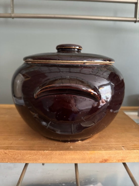 Vintage Brown Stoneware Bean Pot