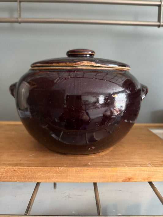 Vintage Brown Stoneware Bean Pot