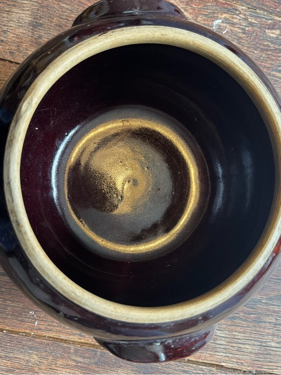 Vintage Brown Stoneware Bean Pot