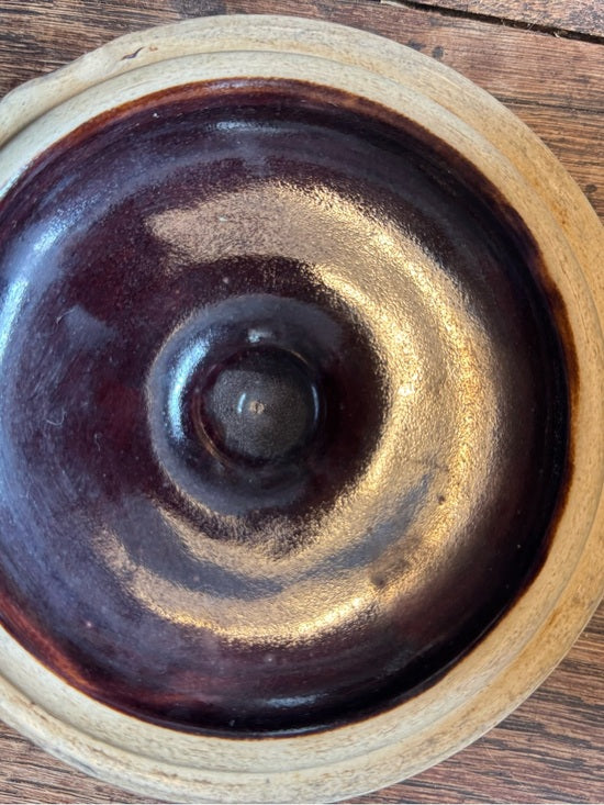 Vintage Brown Stoneware Bean Pot