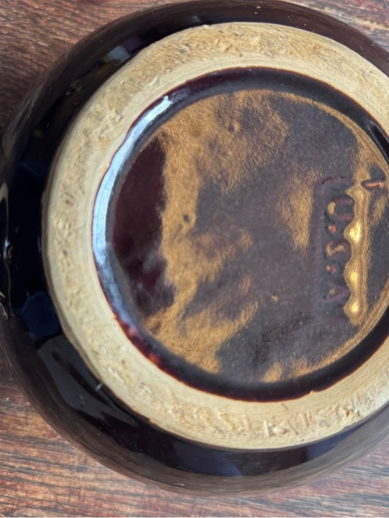 Vintage Brown Stoneware Bean Pot