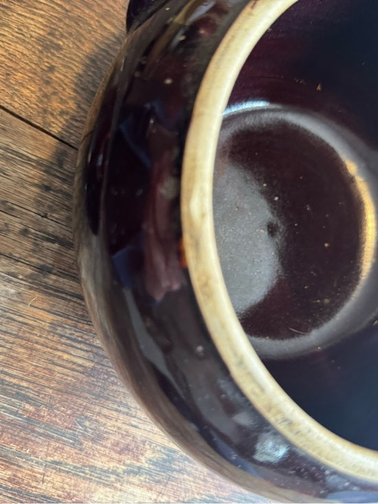 Vintage Brown Stoneware Bean Pot