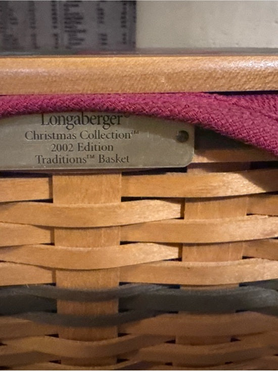Vintage Longaberger 2002 Christmas Collection Traditions Basket Lid Liner Tie-On