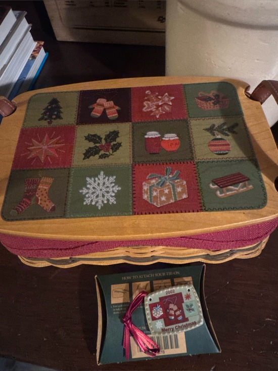 Vintage Longaberger 2002 Christmas Collection Traditions Basket Lid Liner Tie-On